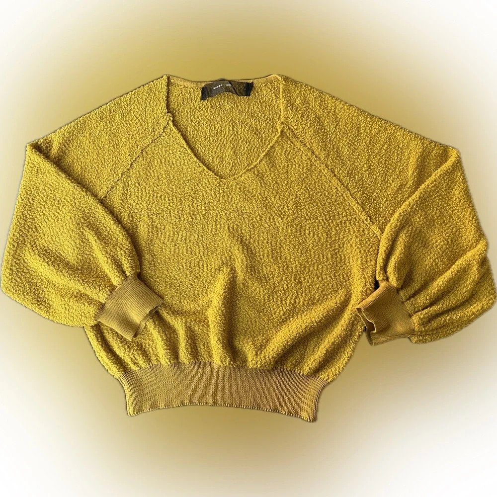 Code X Mode Mustard Colored Sweater, Ballon Sleeves, Popcorn Boucle Knit M